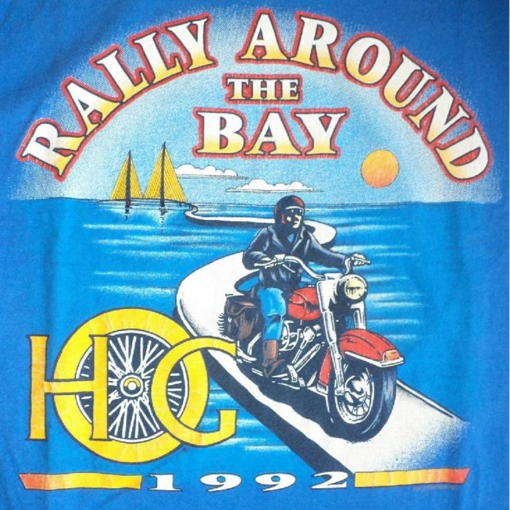 HARLEY DAVIDSON Tshirt L HOG 1992 Rally Around Bay - Picture 2 of 6